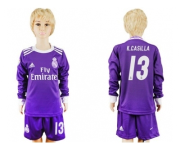 Real Madrid #13 K.Casilla Away Long Sleeves Kid Soccer Club Jersey