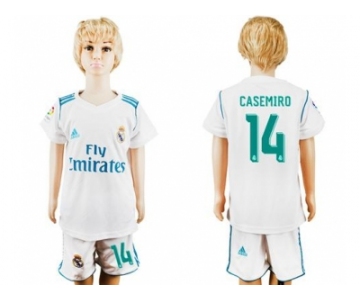 Real Madrid #14 Casemiro White Home Kid Soccer Club Jersey