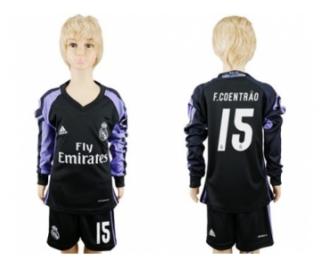 Real Madrid #15 F.Coentrao Sec Away Long Sleeves Kid Soccer Club Jersey