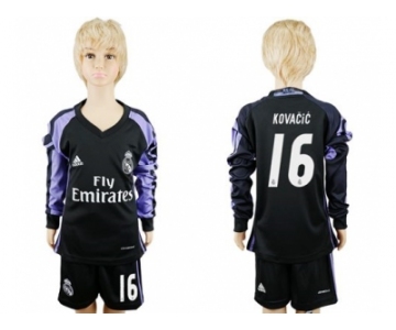Real Madrid #16 Kovacic Sec Away Long Sleeves Kid Soccer Club Jersey