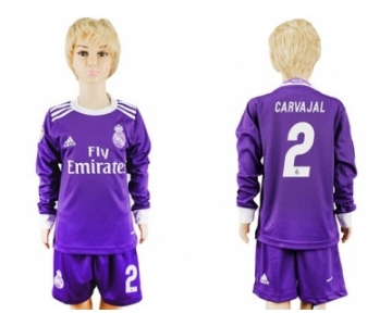 Real Madrid #2 Carvajal Away Long Sleeves Kid Soccer Club Jersey