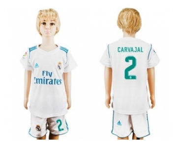 Real Madrid #2 Carvajal White Home Kid Soccer Club Jersey