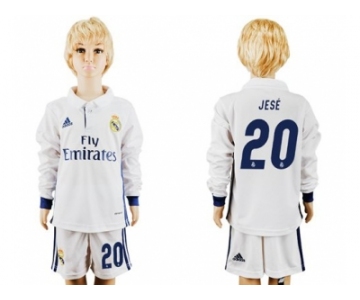 Real Madrid #20 Jese Home Long Sleeves Kid Soccer Club Jersey