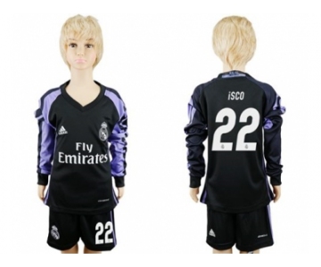 Real Madrid #22 Isco Sec Away Long Sleeves Kid Soccer Club Jersey