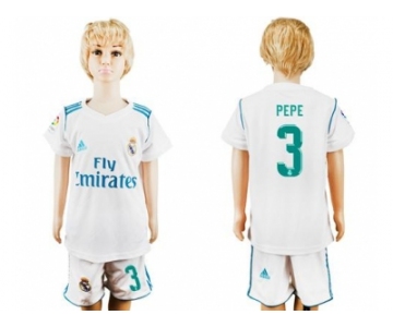 Real Madrid #3 Pepe White Home Kid Soccer Club Jersey