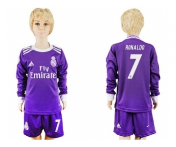 Real Madrid #7 Ronaldo Away Long Sleeves Kid Soccer Club Jersey