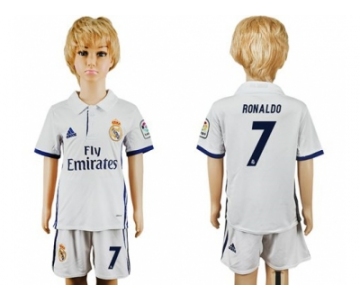 Real Madrid #7 Ronaldo White Home Kid Soccer Club Jersey1