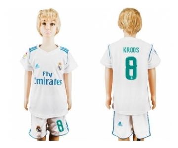 Real Madrid #8 Kroos White Home Kid Soccer Club Jersey