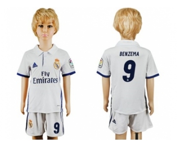 Real Madrid #9 Benzema White Home Kid Soccer Club Jersey1