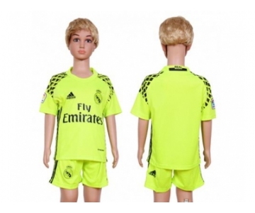 Real Madrid Blank Shiny Green Goalkeeper Kid Soccer Club Jersey1