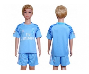 Real Madrid Blank Sky Blue Goalkeeper Kid Soccer Club Jersey