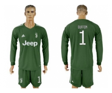Juventus #1 Buffon Green Goalkeeper Long Sleeves Soccer Club Jersey