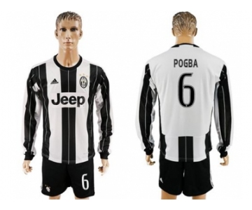 Juventus #6 Pogba Home Long Sleeves Soccer Club Jersey