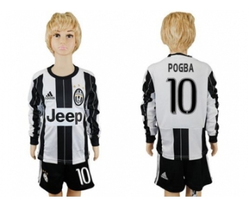 Juventus #10 Pogba Home Long Sleeves Kid Soccer Club Jersey