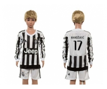 Juventus #17 Mandzukic Home Long Sleeves Kid Soccer Club Jersey