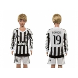 Juventus #19 Bonucci Home Long Sleeves Kid Soccer Club Jersey