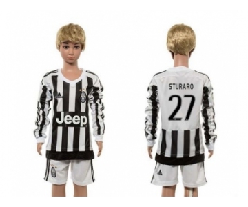 Juventus #27 Sturaro Home Long Sleeves Kid Soccer Club Jersey