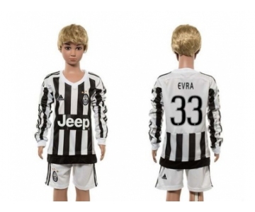 Juventus #33 Evra Home Long Sleeves Kid Soccer Club Jersey