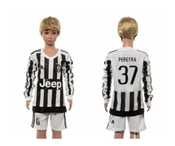 Juventus #37 Pereyra Home Long Sleeves Kid Soccer Club Jersey