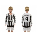 Juventus #4 Caceres Home Long Sleeves Kid Soccer Club Jersey