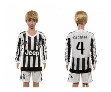 Juventus #4 Caceres Home Long Sleeves Kid Soccer Club Jersey