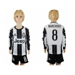 Juventus #8 Marchisio Home Long Sleeves Kid Soccer Club Jersey