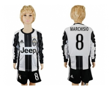 Juventus #8 Marchisio Home Long Sleeves Kid Soccer Club Jersey