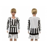 Juventus Blank Home Long Sleeves Kid Soccer Club Jersey1