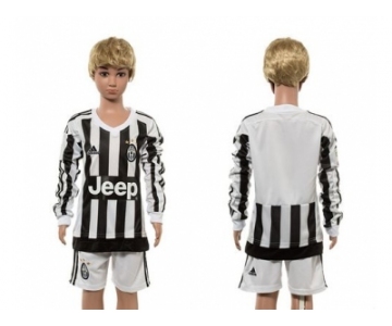 Juventus Blank Home Long Sleeves Kid Soccer Club Jersey1