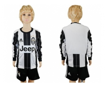 Juventus Blank Home Long Sleeves Kid Soccer Club Jersey