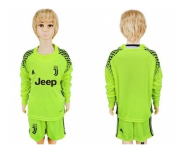 Juventus Blank Shiny Green Goalkeeper Long Sleeves Kid Soccer Club Jersey