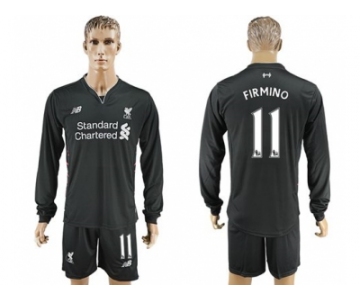 Liverpool #11 Firmino Away Long Sleeves Soccer Club Jersey1