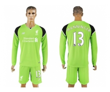 Liverpool #13 Manninger Green Goalkeeper Long Sleeves Soccer Club Jersey