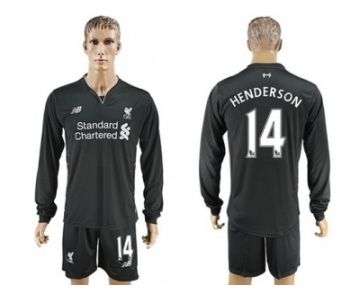Liverpool #14 Henderson Away Long Sleeves Soccer Club Jersey1
