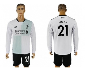 Liverpool #21 Lucas Away Long Sleeves Soccer Club Jersey