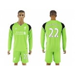 Liverpool #22 Mignolet Green Goalkeeper Long Sleeves Soccer Club Jersey