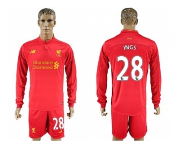 Liverpool #28 INGS Home Long Sleeves Soccer Club Jersey1