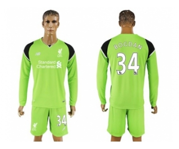 Liverpool #34 Bogdan Green Goalkeeper Long Sleeves Soccer Club Jersey