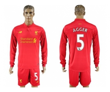 Liverpool #5 Agger Home Long Sleeves Soccer Club Jersey