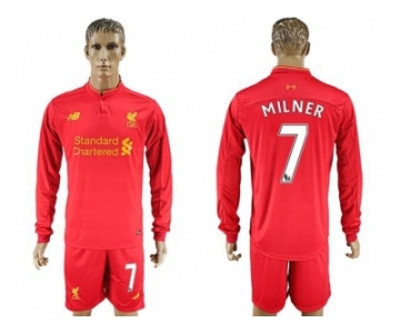 Liverpool #7 Milner Home Long Sleeves Soccer Club Jersey1
