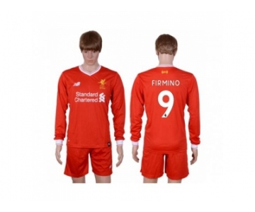 Liverpool #9 Firmino Home Long Sleeves Soccer Club Jersey