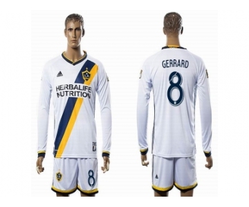 Los Angeles Galaxy #8 GERRARD White Home Long Sleeves Soccer Club Jersey