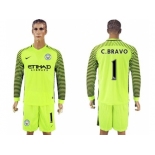 Manchester City #1 C.Bravo Green Goalkeeper Long Sleeves Soccer Club Jersey