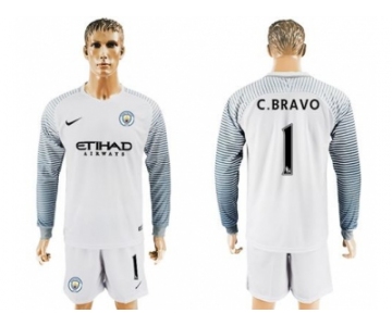 Manchester City #1 C.Bravo White Goalkeeper Long Sleeves Soccer Club Jersey