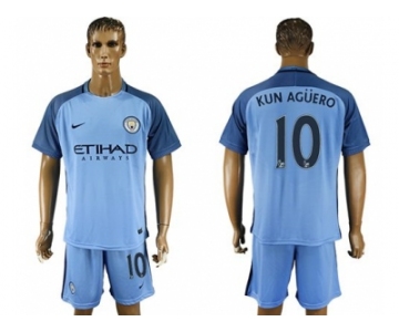 Manchester City #10 Kun Aguero Home Soccer Club Jersey3