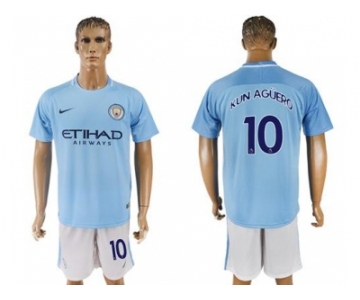 Manchester City #10 Kun Aguero Home Soccer Club Jersey
