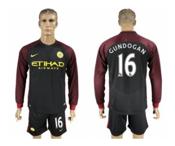 Manchester City #16 Gundogan Away Long Sleeves Soccer Club Jersey