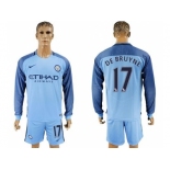 Manchester City #17 De Bruyne Home Long Sleeves Soccer Club Jersey