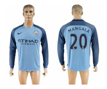 Manchester City #20 Mangala Home Long Sleeves Soccer Club Jersey1