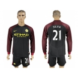 Manchester City #21 Silva Away Long Sleeves Soccer Club Jersey